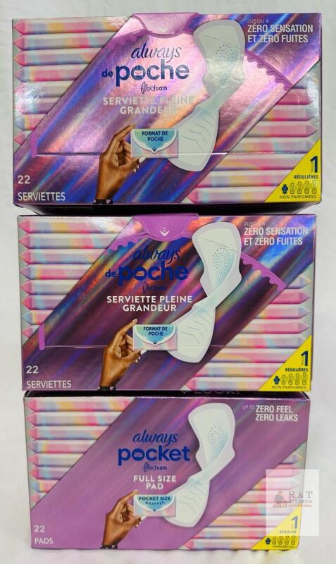 Always Pocket FlexFoam Full Size Pads, Regular, Unscented, 22-Count, 2024 MFG, Boxed