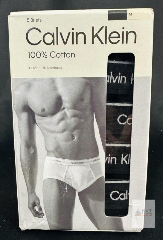 Calvin Klein 5-Pack 100% Cotton Men's Classic Briefs, Medium, Black, Soft & Breathable