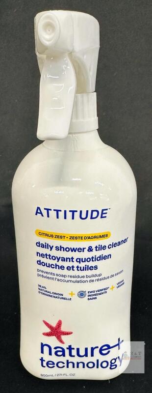 ATTITUDE Nature+ Technology Citrus Zest Daily Shower & Tile Cleaner, 27.1 fl oz, EWG Verified