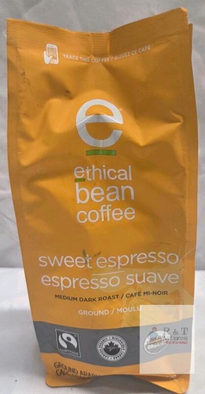 NEW Ethical Bean Sweet Espresso Ground Coffee, Medium Dark Roast, Organic, Fairtrade, Colombia, 12oz