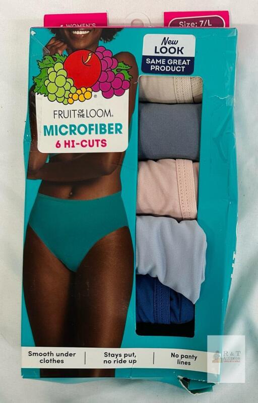 Fruit of the Loom Microfiber Hi-Cut Panties, 6pk, Size Large 7, Assorted Colors, 90% Polyester