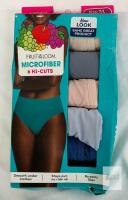 Fruit of the Loom Microfiber Hi-Cut Panties, 6pk, Size Large 7, Assorted Colors, 90% Polyester