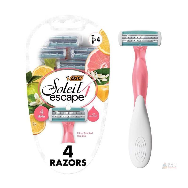 BIC Soleil 4 Escape Disposable Women's Razors 4-Pack, 4 Blades, Coconut Milk Strip, Citrus Scent OPEN PACKAGING