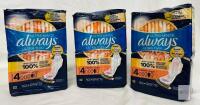Always Ultra Thin Size 4 Overnight Pads, 32 Count, Lot of 3, Leak-Free, Larger Back, Unscented