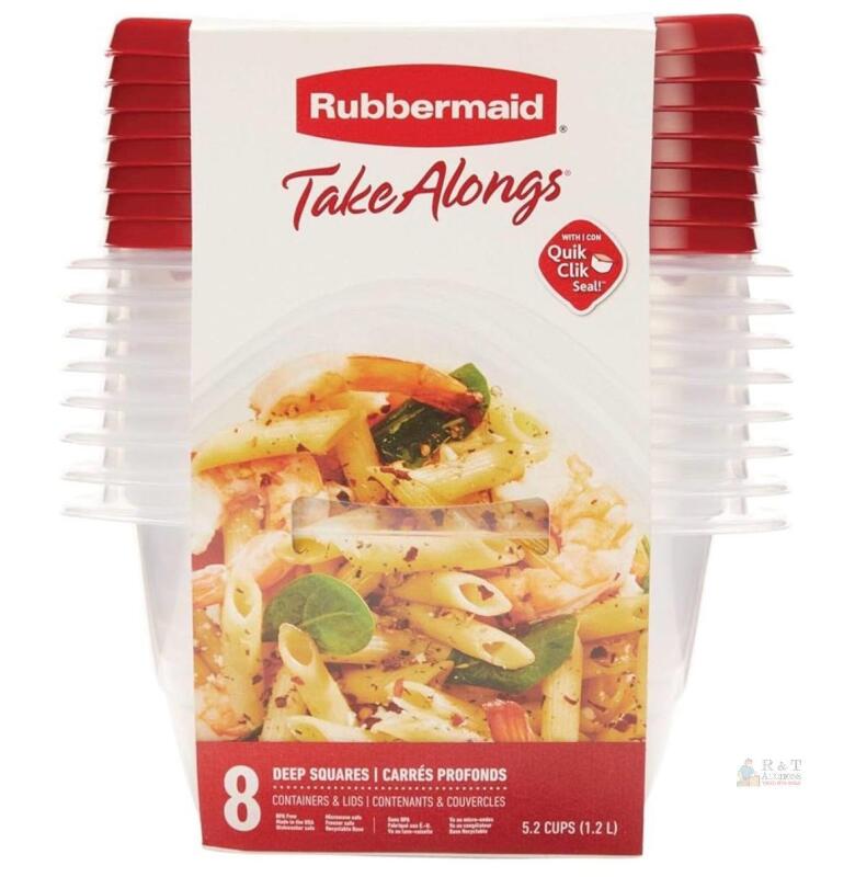 Rubbermaid TakeAlongs 8-Pack 5.2 Cup Square Containers Ruby Lids BPA-Free Microwave/Dishwasher Safe