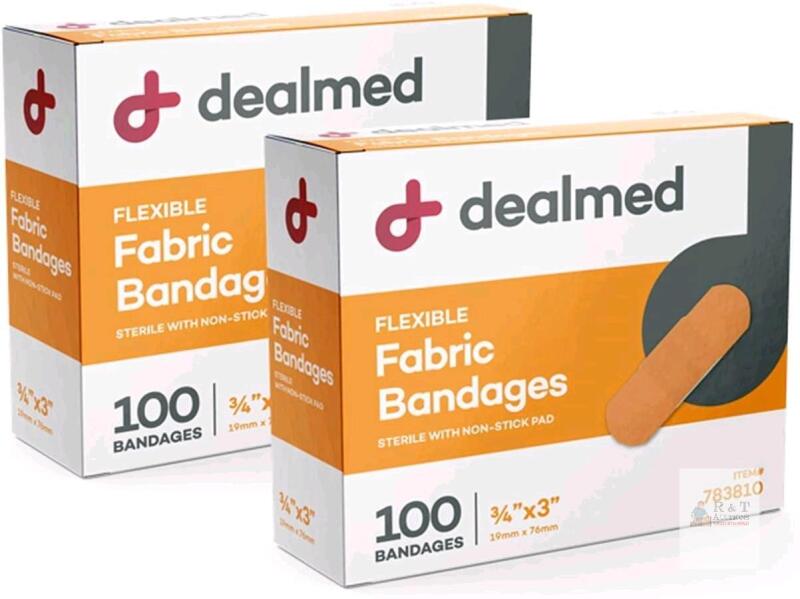 New Dealmed Flexible Fabric Adhesive Bandages 3/4" x 3" 100 per Box (Pack of Two)