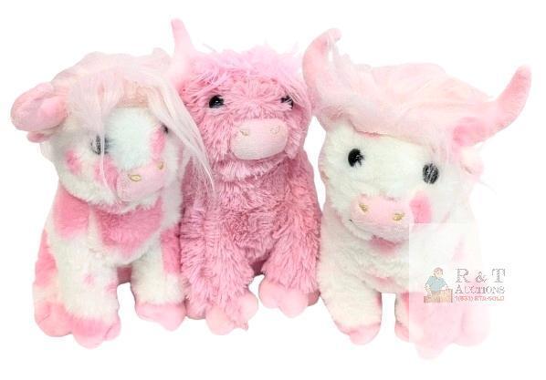 3 New 9" Tall Pink Plush Highland Cow Stuffies
