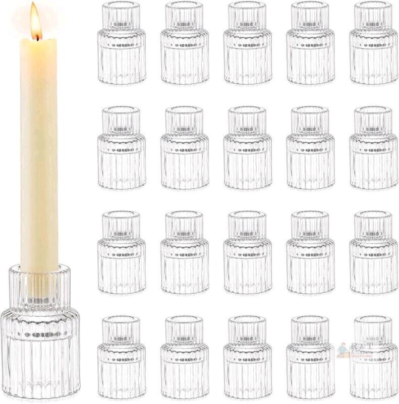 New Romadedi Glass Candle Holder for Candlestick - 20 Pcs Clear Small Tapered Candle Holder Wedding Decor Table Centrepiece Bulk for Candle Sticks Party Living Room Dinner Advent (2 Boxes of 10)