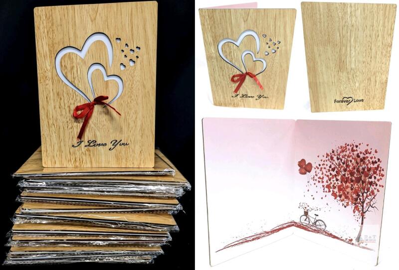 21 New Laser Cut, Heart Shaped Anniversary Cards Made From Real Bamboo, 6.25" &times; 8.6"