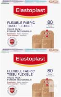 [exp 08-2028] 2 New Elastoplast Flexible Fabric Bandages, Value Pack | 2 Boxes, 80 Strips Each | Beige | Extra Flexible & Water Repellent, Breathable, 2 Sizes