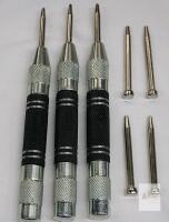 New -3-Pack Black Automatic Center Punch, 5" Heavy Duty Steel Spring Loaded Center Hole Punch with Adjustable Tension Punch Tool