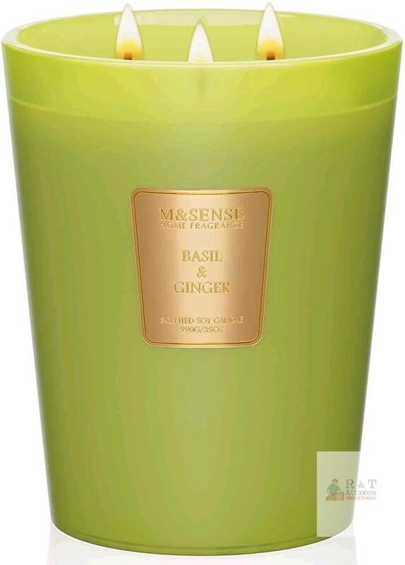 New M&SENSE Basil Ginger Scented Candle 35oz 150H Burn Time Long Lasting, 3-Wick Natural Aromatherapy Candle Highly Scented, Home Fragrance Housewarming Gifts