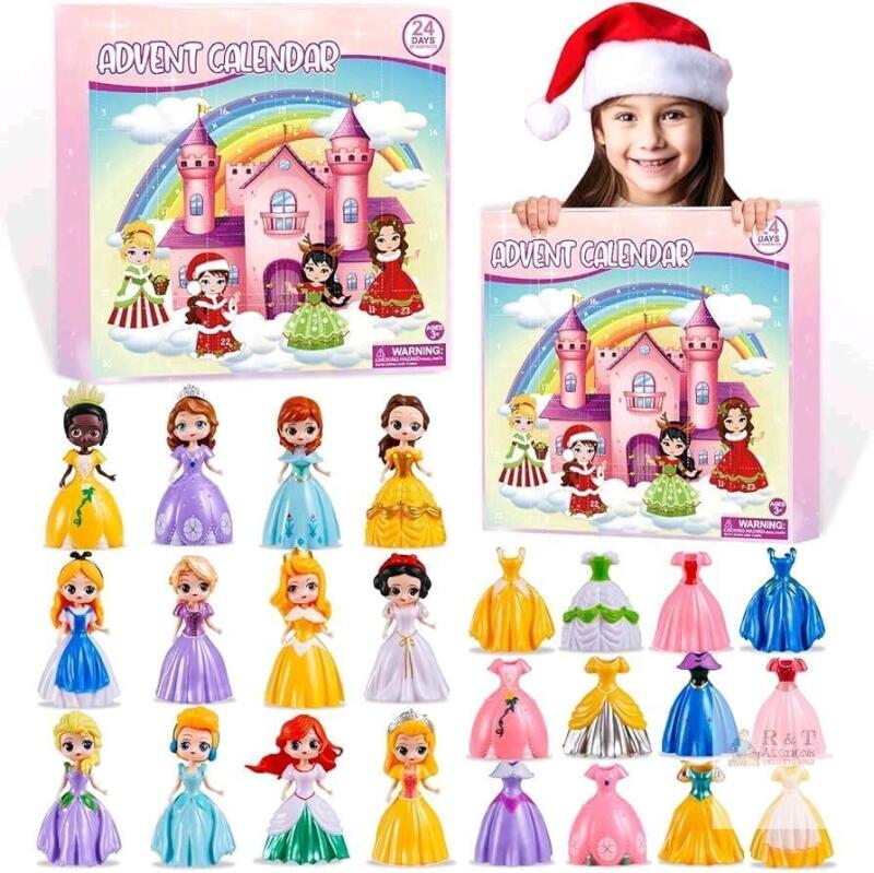 New Princess Advent Calendar for Girls, 24 Days Princess Transformable Toys and Clothes Countdown Calendars Gifts for Girls Aged 3-8