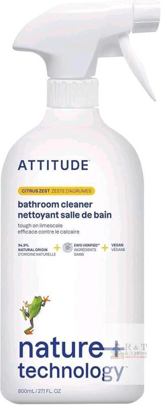 New ATTITUDE Bathroom Cleaner, EWG Verified, Plant-Based & Vegan, Safe for Bathroom Surfaces, Tiles, Tubs, Shower Walls, and Grout, Made in Canada, Citrus Zest Scent, 800 mL