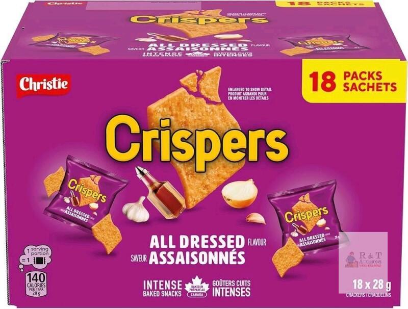 New CRISPERS : All Dressed Flavour, 18 Individually Wrapped 28g Snack Packs, [bb 09/14/2026]