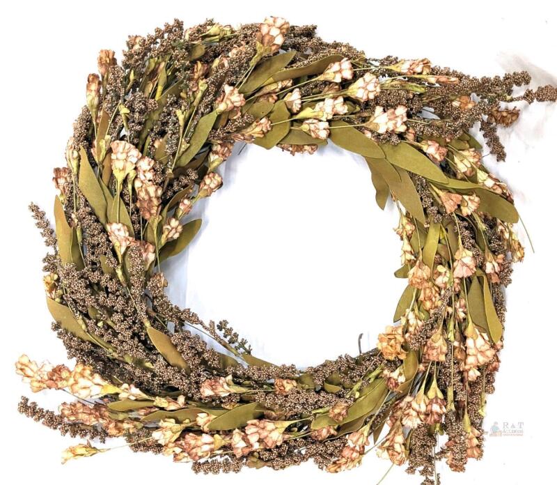 New TEMPUS 20&rdquo; Artificial Fall Leaves + Grains Wreath for Front Door Hanging Wall Decoration Fall Harvest Thanksgiving Home Decor