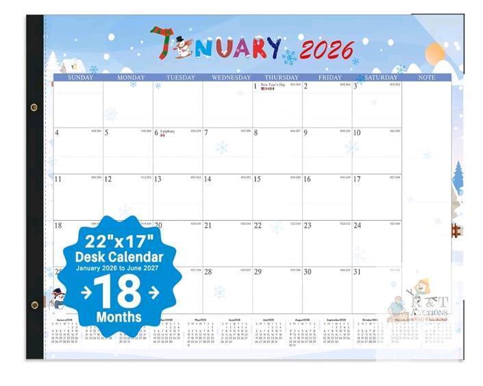 New - FZD 2026 Desk Calendar w/Plastic Cover , 22"&times;17"