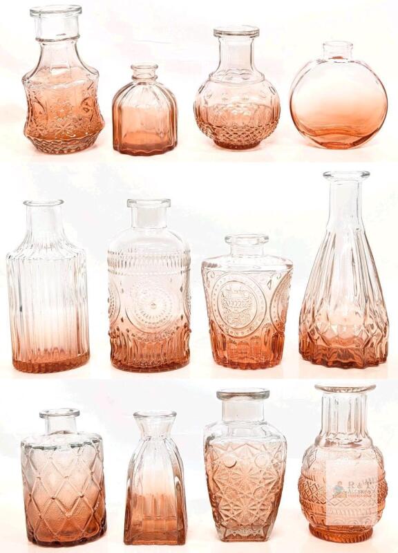 New 12pc Tangerine Gradient Retro Glass Mini Bud Vases Up To 5.75" Tall