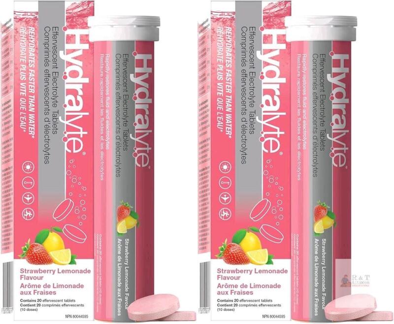 [exp 10-2027] 2 New Hydralyte Electrolyte Tablets | STRAWBERRY LEMONADE Flavored Electrolytes | Pre-Workout and Post-Workout Hydration Solution to Enhance Performance and Maximize Recovery | (2 Tablets per Serving, 2 Packs of 20, 40 Tabs Total)