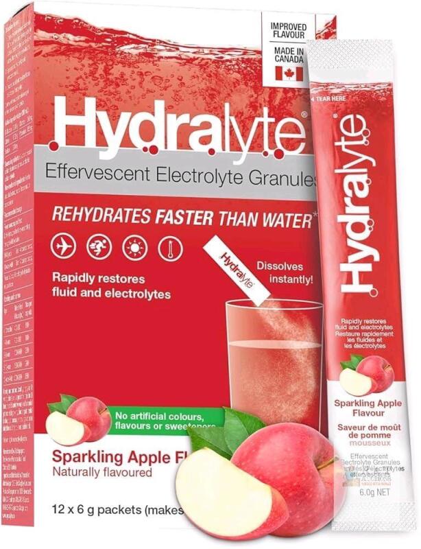 [exp 08-2026] New HydraLyte Electrolyte Powder - SPARKLING APPLE FLAVOUR - Low Sugar Hydration Packets for All Ages - Made with All Natural Ingredients, 12 Servings (Makes 2.4L)