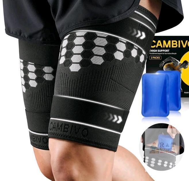 New - CAMBIVO Thigh Compression Sleeve w/Gel Packs for Men & Women . Size XXL .