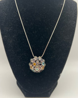 925 Sterling Domed Multi Stone pendant 925 Italy Chain