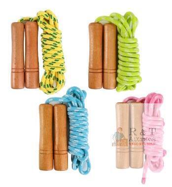 Suwimut 4 Pack Cotton Jump Rope, Wooden Handle Adjustable Cotton Braided Skipping Rope for Outdoor Activity, Exercise, Fitness Training (Blue, Pink, Yellow, Green)