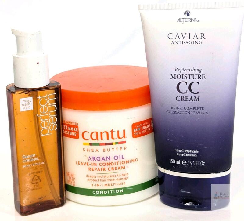Cantu Leave-In Conditioner 16oz, Mise En Sc&egrave;ne Perfect Serum 2.7oz, Alterna CC Cream 5.1oz Lot Note: Online returns. Volumes may be lower than listed