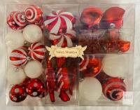 NEW Valery Madelyn 108ct Red & White Christmas Ornaments Set, Shatterproof, Assorted Balls & Shapes