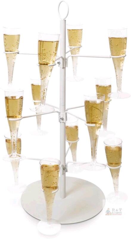 New Midland Cocktail Tree Stand, Wine Glass Flight Tasting Display For Drinks, 3 Tier - 12 Holders For Champagne, Cocktails, Martini, Margarita Cups at Weddings, Bridal Shower, Mimosa Bar Parties & Events (White)