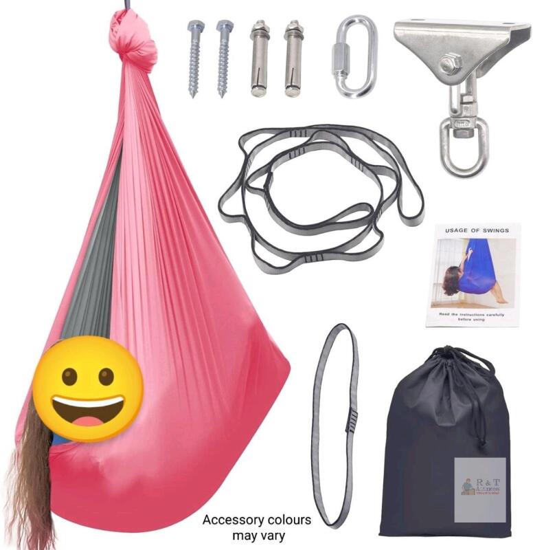 NEW Sensory Swing Kit Pink/Grey, Complete Hardware & Bag, 200-440 lb Capacity, Indoor Therapy Hammock