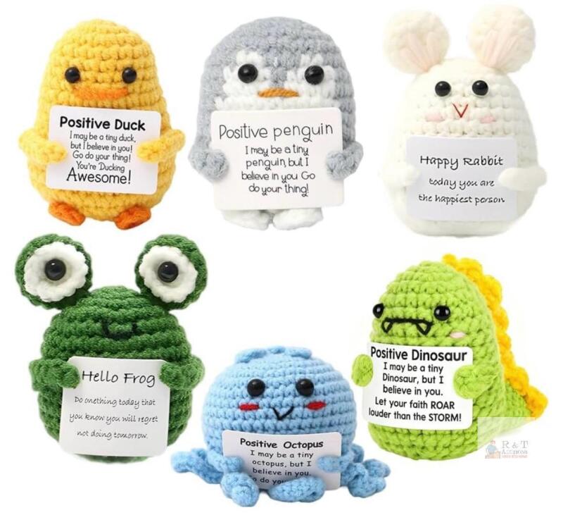 6-Piece Positive Affirmation Crochet Animals Set, Amigurumi Plush, BOFBR67HSX, Multicolor,