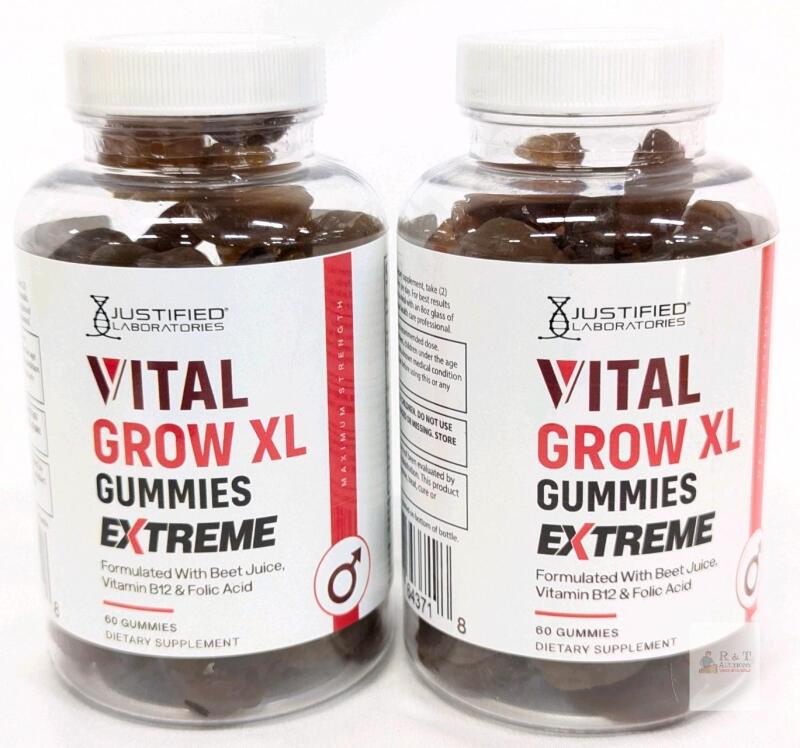 [exp 05/2026] 2 New Vital Grow XL Gummies EXTREME, Beet Juice + Vitamin B12 + Folic Acid, 60 Gummies Each