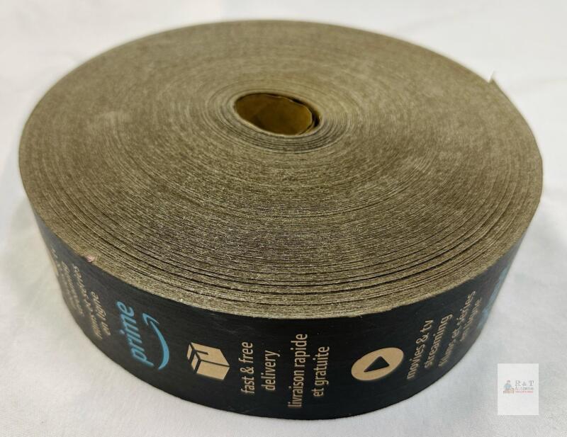 Amazon Prime Gummed Paper Tape Roll, 3" x 450', Water-Activated Adhesive, Bilingual Branding
