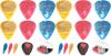 30 New Guitar Picks, 0.46 0.71 0.96 mm Includes Thin Medium Heavy Thickness, Three Colors Non-slip Celluloid Plectrums for Bass Electric Acoustic Guitars Ukulele (15pcs Twill Picks per Case, 2 Cases)