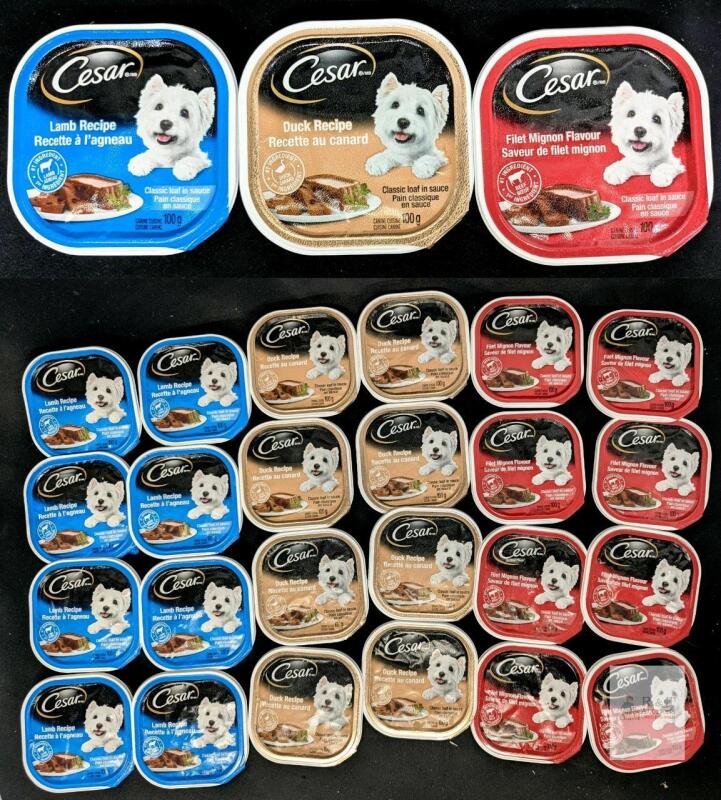 New 24-Pack CEASAR Classic Loaf Wet Dog Food in Sauce, Lamb, Duck & Filet Mignon, 100g each, [ BB 01/22/2028]