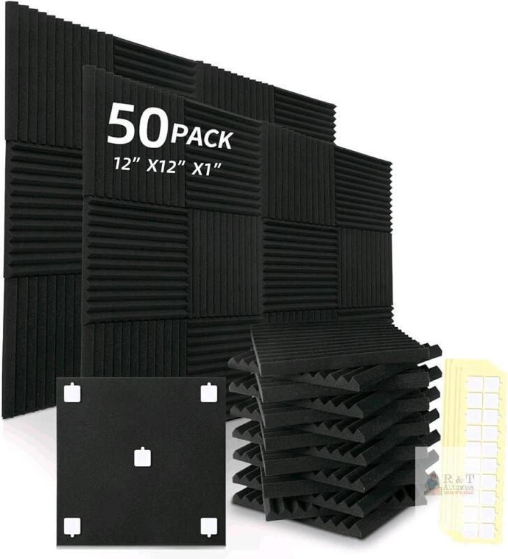 New 50 Pack BLACK Acoustic Panels Studio Foam Wedges 1" X 12" X 12"Sound-proofing,Sound Absorption (50pcs, Black)