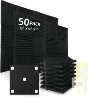 New 50 Pack BLACK Acoustic Panels Studio Foam Wedges 1" X 12" X 12"Sound-proofing,Sound Absorption (50pcs, Black)
