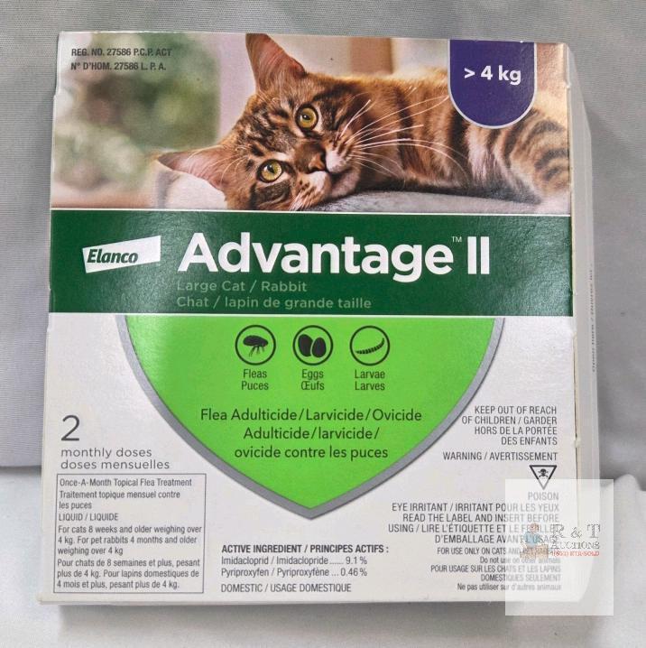 Advantage II Large Cat/Rabbit Flea Treatment, 2 x 0.8mL Tubes, Imidacloprid/Pyriproxyfen