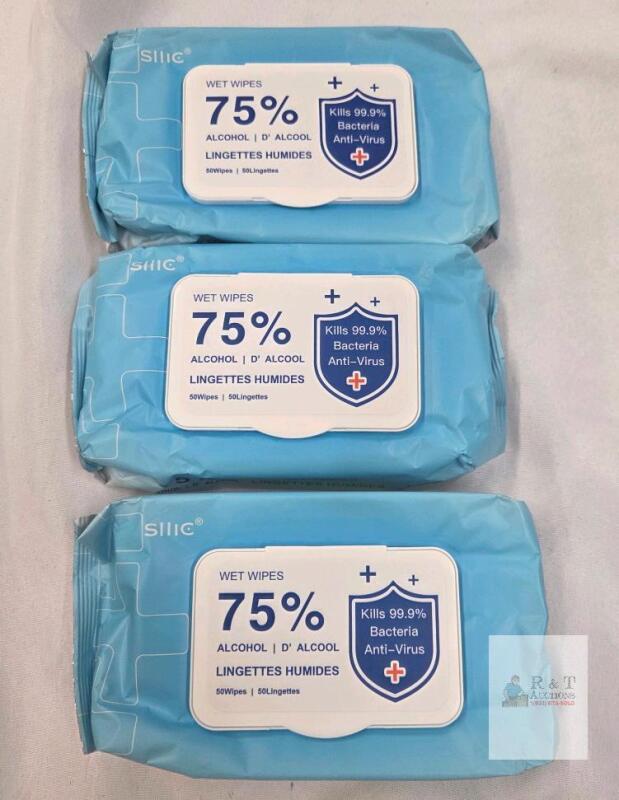 Silic 75% Alcohol Wet Wipes, 50 Count per Pack, Antibacterial, Expiry 2025, 3-Pack