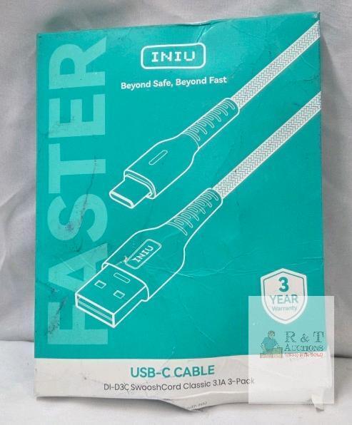 INIU DI-D3C SwooshCord Classic 3.1A USB-A to USB-C Cable 3-Pack (1.6ft, 3.3ft, 10ft)