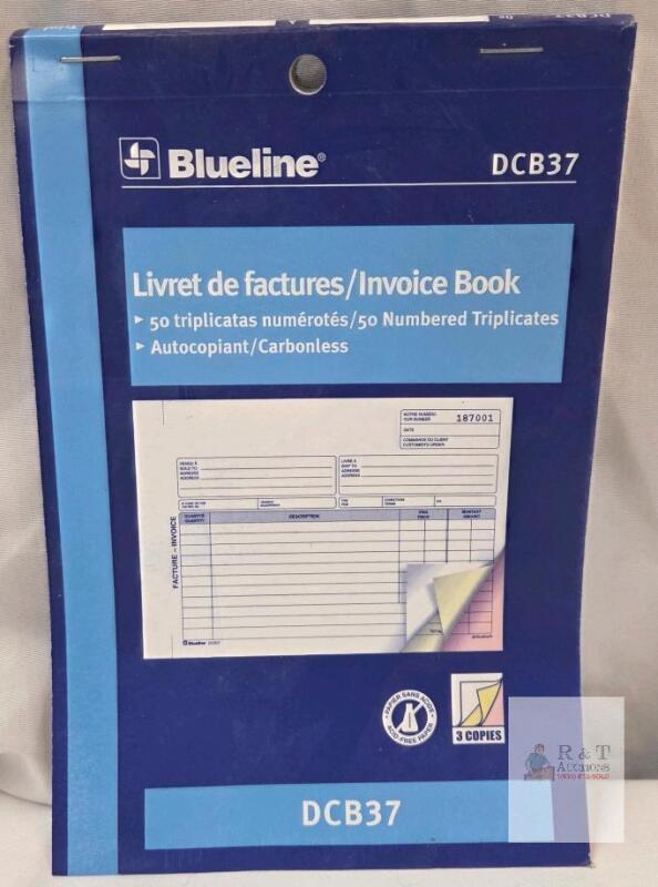 Blueline DCB37 Invoice Book, 50 Numbered Triplicate Carbonless Sets, 5.5" x 8", Bilingual, Canada