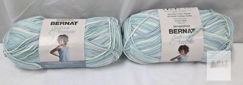 Bernat Softee Cotton Yarn, 2 Skeins, 4.2 oz Each, Aqua Mist, Lot 2021-08-50437
