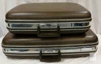 Vintage Diplomat Brown Hard-shell Suitcase Set - 21" & 18", Chrome Trim, Wire Hangers, 1970s Interiors have slight musty smell.