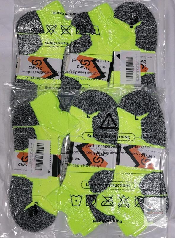 New - 6-Pairs XL Unisex Cushioned Compression Athletic Ankle Socks , Lime Green / Grey