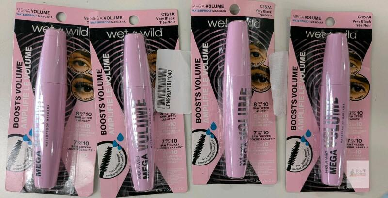 4 NEW wet n wild Mega Volume Waterproof Mascara Very Black C157A, 0.21 fl oz, Sealed, Full Spiral Brush