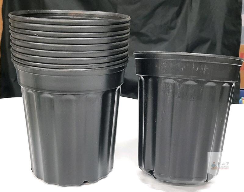 10 Set of Black Plastic Nursery Plant Pots, 1 Gallon, 6.5" Diameter, Round, Drainage Holes, Recyclable