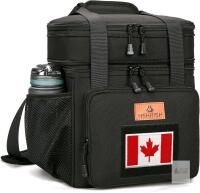 New -Black- Double Decker Extra Large Tactical Lunch Bag for Adults, Canadian Flag Patch - Leakproof Insulated Lunch Bag with Shoulder Strap, Lunch Cooler Box for Men Work Outdoor Picnic Trips