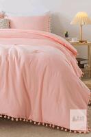 New TWIN SIZE TanNicoor Peach Pink Boho Comforter Set, All Season 2-Piece (Pom Poms Fringe Comforter + Standard Pillow Case), Soft Microfiber Filled Bedding, Lightweight Reversible Duvet Insert