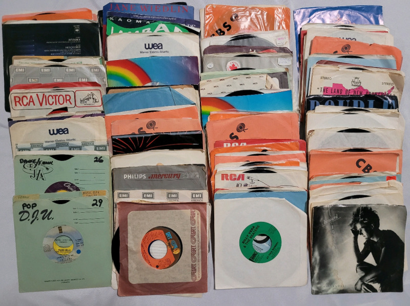 100+ 45RPM LP Records in Sleeves - Various Music Genres